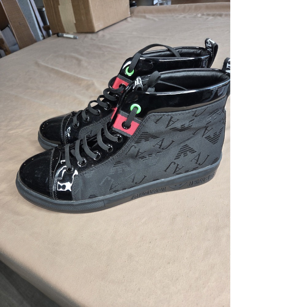 Men's Emporio Armani High-Top Sneakers EU 40 - Black Canvas Patent